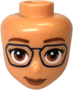 Mini Doll, Head Friends with Medium Nougat Eyes, Dark Blue Glasses, Reddish Brown Eyebrows and Lips, and Closed Mouth Pattern