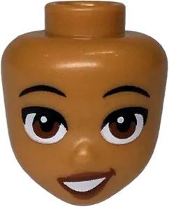 Mini Doll, Head Friends with Black Eyebrows, Reddish Brown Eyes and Mouth, Dark Nougat Lips, Open Mouth Crooked Grin Pattern
