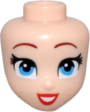 Mini Doll, Head Friends with Dark Red Thin Eyebrows, Dark Azure Eyes, Red Lips, and Open Mouth Smile with Teeth Pattern