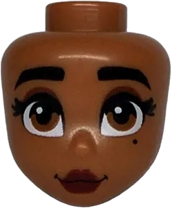 Mini Doll, Head Friends with Black Thick Eyebrows and Eyelashes, Dark Orange Eyes, Reddish Brown Eye Shadow, Beauty Mark, Dark Red Lips, Grin Pattern