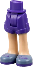 Mini Doll Hips and Shorts with Light Nougat Legs and Sand Blue Shoes with Dark Purple Soles and Laces Pattern - Thick Hinge