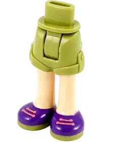 Mini Doll Hips and Shorts with Light Nougat Legs and Dark Purple Shoes with Olive Green Soles and Coral Laces Pattern - Thick Hinge