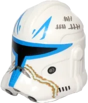 Minifigure, Headgear Helmet SW Clone Trooper &#40;Phase 2&#41; with Captain Rex Blue and Tan Markings and Dark Bluish Gray Tally Marks Pattern