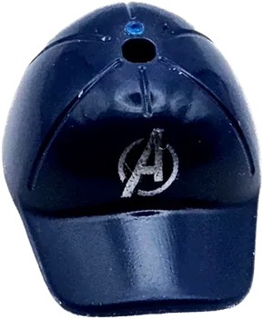 Minifigure, Headgear Cap - Short Curved Bill with Seams and Hole on Top with Silver Avengers Logo Pattern
