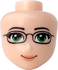 Mini Doll, Head Friends with Green Eyes and Glasses, Orange Lips and Closed Mouth Pattern