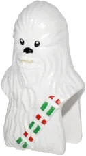 Minifigure, Head, Modified SW Wookiee, Chewbacca with Black Eyes and Nose and Holiday Red and Green Ammo Strap Pattern