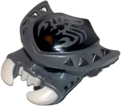 Minifigure, Headgear Mask Scorpion with White Fangs and Pincers, Pearl Dark Gray Spikes and Scorpion Emblem Pattern