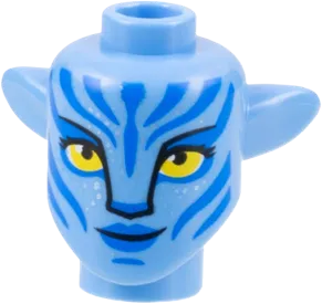 Minifigure, Head, Modified Alien Na&#39;vi with Yellow Eyes, Silver Spots, Blue Markings and Lips, Closed Mouth Grin Pattern