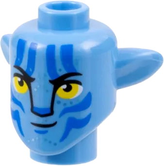 Minifigure, Head, Modified Alien Na&#39;vi with Yellow Eyes, Silver Spots, Blue Markings, Smirk with Left Corner Lifted Pattern