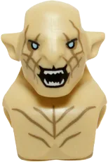 Minifigure, Head, Modified Azog with Dark Tan Markings on Face and Chest, Light Blue Eyes and Wide Open Mouth Pattern