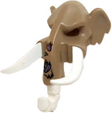 Minifigure, Headgear Mask Mammoth with White Rubber Tusks and Trunk with Medium Lavender Sinew Patches on Trunk Pattern