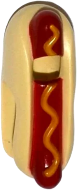 Minifigure, Headgear Head Cover, Costume Hot Dog with Dark Red Sausage and Yellow Mustard Pattern