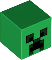 Minifigure, Head, Modified Cube with Pixelated Black and Dark Green Eyes and Open Mouth Frown Pattern &#40;Minecraft Creeper&#41;
