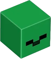 Minifigure, Head, Modified Cube with Pixelated Black Eyes and Dark Green Nose Pattern &#40;Minecraft Zombie&#41;