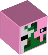 Minifigure, Head, Modified Cube with Pixelated Green and White Face, Black Eyes, and Reddish Brown Nostrils Pattern &#40;Minecraft Zombie Pigman&#41;