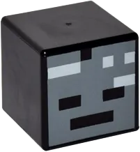 Minifigure, Head, Modified Cube with Pixelated Dark Bluish Gray Face with Eyes and Mouth Pattern &#40;Minecraft Wither Skeleton&#41;