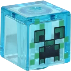 Minifigure, Head, Modified Cube with Pixelated Black and Dark Green Eyes and Open Mouth Frown, Green Spots Pattern &#40;Minecraft Charged Creeper&#41;