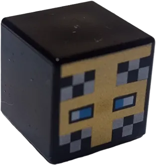 Minifigure, Head, Modified Cube with Pixelated Gold Helmet, Dark Azure Eyes, and Silver Checkered Pattern &#40;Minecraft Knight&#41;