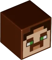Minifigure, Head, Modified Cube with Pixelated Light Nougat Face, Bright Green Eyes, Nougat Mouth, Black Hair, and Moustache Pattern &#40;Minecraft Hal&#41;