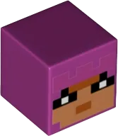 Minifigure, Head, Modified Cube with Pixelated Nougat Face, Black Eyes and Eyelashes, Dark Orange Mouth, and Dark Pink Hair Pattern &#40;Minecraft Hedwig&#41;