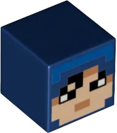 Minifigure, Head, Modified Cube with Pixelated Light Nougat Face, Black Eyes, Nougat Mouth, and Dark Azure Hairband Pattern &#40;Minecraft Hex&#41;