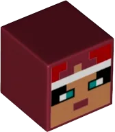 Minifigure, Head, Modified Cube with Pixelated Nougat Face, Dark Turquoise Eyes, White Headband, and Red Hair Pattern &#40;Minecraft Valorie&#41;