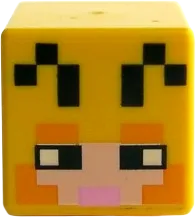 Minifigure, Head, Modified Cube with Pixelated Light Nougat Face, Black Eyes and Antennae, Bright Pink Mouth, and Bright Light Orange Eyebrows and Cheeks Pattern &#40;Minecraft Beekeeper&#41;