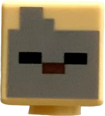 Minifigure, Head, Modified Cube with Pixelated Dark Bluish Gray Face, Black Eyes, and Dark Brown Nose Pattern &#40;Minecraft Husk&#41;