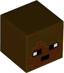 Minifigure, Head, Modified Cube with Pixelated Reddish Brown Face and Black Eyes and Mouth Pattern &#40;Minecraft Archaeologist&#41;