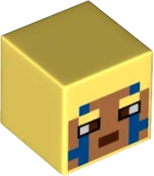 Minifigure, Head, Modified Cube with Pixelated Nougat Face, Blue Stripes, and Reddish Brown Eyes and Mouth Pattern &#40;Minecraft Explorer&#41;