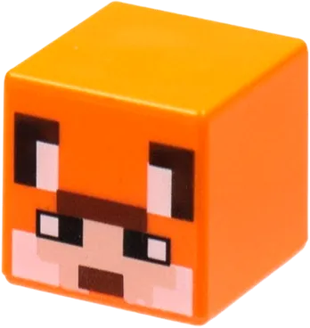 Minifigure, Head, Modified Cube with Pixelated Light Nougat Face, Black Eyes and Ears, White Auricles and Cheeks, and Reddish Brown Mouth Pattern &#40;Minecraft Fox Skin&#41;