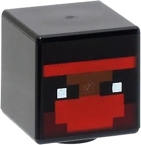 Minifigure, Head, Modified Cube with Pixelated Red and Dark Red Balaclava, and Reddish Brown Face with Eyes Pattern &#40;Minecraft Ninja&#41;