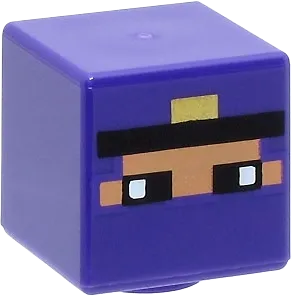 Minifigure, Head, Modified Cube with Pixelated Balaclava with Nougat Face, Eyes, and Black Headband with Gold Trim Pattern &#40;Minecraft Rogue&#41;