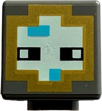 Minifigure, Head, Modified Cube with Pixelated Gold, Light Aqua, and Medium Azure Helmet and Black Eyes Pattern &#40;Minecraft Diver&#41;