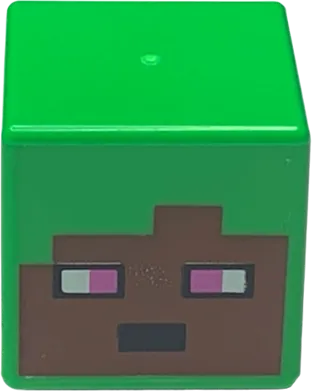 Minifigure, Head, Modified Cube with Pixelated Reddish Brown Face, Black Mouth, and White and Dark Pink Eyes Pattern &#40;Minecraft Baker&#41;