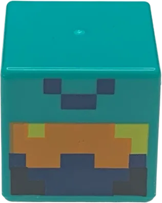 Minifigure, Head, Modified Cube with Pixelated Orange, Dark Blue and Black Face with Yellow Eyes Pattern &#40;Minecraft Nether Adventurer&#41;