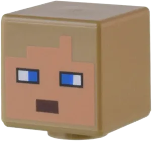 Minifigure, Head, Modified Cube with Pixelated Medium Nougat Face, Blue Eyes, and Dark Brown Mouth Pattern &#40;Minecraft Rancher&#41;