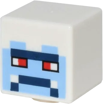Minifigure, Head, Modified Cube with Pixelated Bright Light Blue Face, Red Eyes, and Dark Blue Mouth and Brow Pattern &#40;Minecraft Yeti&#41;