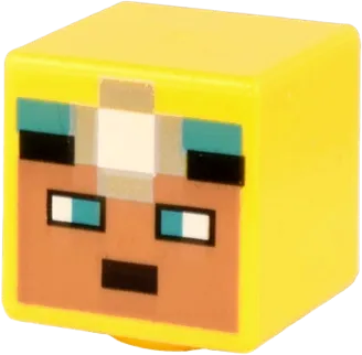 Minifigure, Head, Modified Cube with Pixelated Medium Nougat Face, Dark Turquoise Eyes, Silver Headlamp Pattern &#40;Minecraft Cave Explorer&#41;