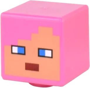 Minifigure, Head, Modified Cube with Pixelated Nougat Face, Dark Azure Eyes, Dark Red Mouth Pattern &#40;Minecraft Zombie Hunter&#41;
