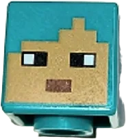 Minifigure, Head, Modified Cube with Pixelated Medium Nougat Face, Black Eyes, and Reddish Brown Mouth Pattern &#40;Minecraft Tamer&#41;