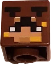Minifigure, Head, Modified Cube with Pixelated Light Nougat and Medium Nougat Face, Black Antennae and Bright Light Orange Spots Pattern &#40;Minecraft Honey Bear Skin&#41;