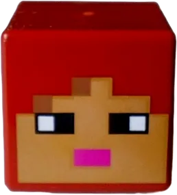 Minifigure, Head, Modified Cube with Pixelated Medium Nougat and Nougat Face, Black Eyes and Dark Pink Mouth Pattern &#40;Minecraft Jungle Explorer&#41;