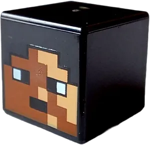 Minifigure, Head, Modified Cube with Pixelated Reddish Brown and Nougat Face, Black Eyes and Mouth Pattern &#40;Minecraft Sentinel Soldier&#41;