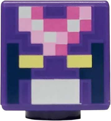 Minifigure, Head, Modified Cube with Pixelated Bright Light Yellow Eyes, White Mouth, Bright Pink and Dark Pink Helmet Pattern &#40;Minecraft Crystal Knight&#41;