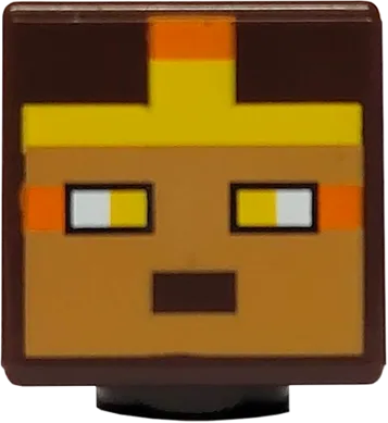 Minifigure, Head, Modified Cube with Pixelated Medium Nougat Face, Yellow Eyes and Headband with Orange Trim Pattern &#40;Minecraft Golden Knight&#41;