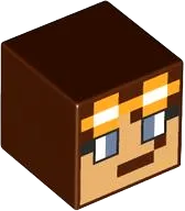 Minifigure, Head, Modified Cube with Pixelated Medium Tan Face, Sand Blue Eyes and Bright Light Orange Goggles Pattern &#40;Minecraft Armorsmith&#41;