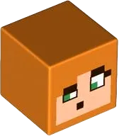 Minifigure, Head, Modified Cube with Pixelated Light Nougat Face, Green Eyes, Dark Brown Eyebrows and Mouth Pattern &#40;Minecraft Alex&#41;