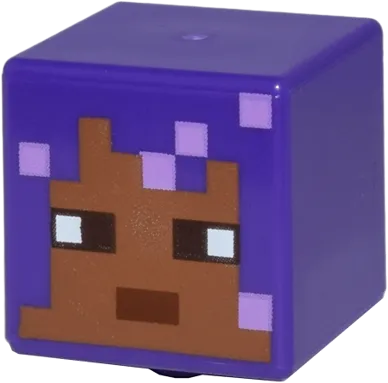 Minifigure, Head, Modified Cube with Pixelated Medium Brown Face, Reddish Brown Mouth, Dark Brown Eyes, and Medium Lavender Highlights Pattern &#40;Minecraft Efe&#41;
