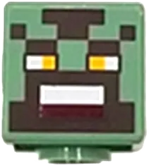 Minifigure, Head, Modified Cube with Pixelated Dark Brown Face, Bright Light Orange Eyes, and White and Dark Red Mouth Pattern &#40;Minecraft Orc Warrior&#41;